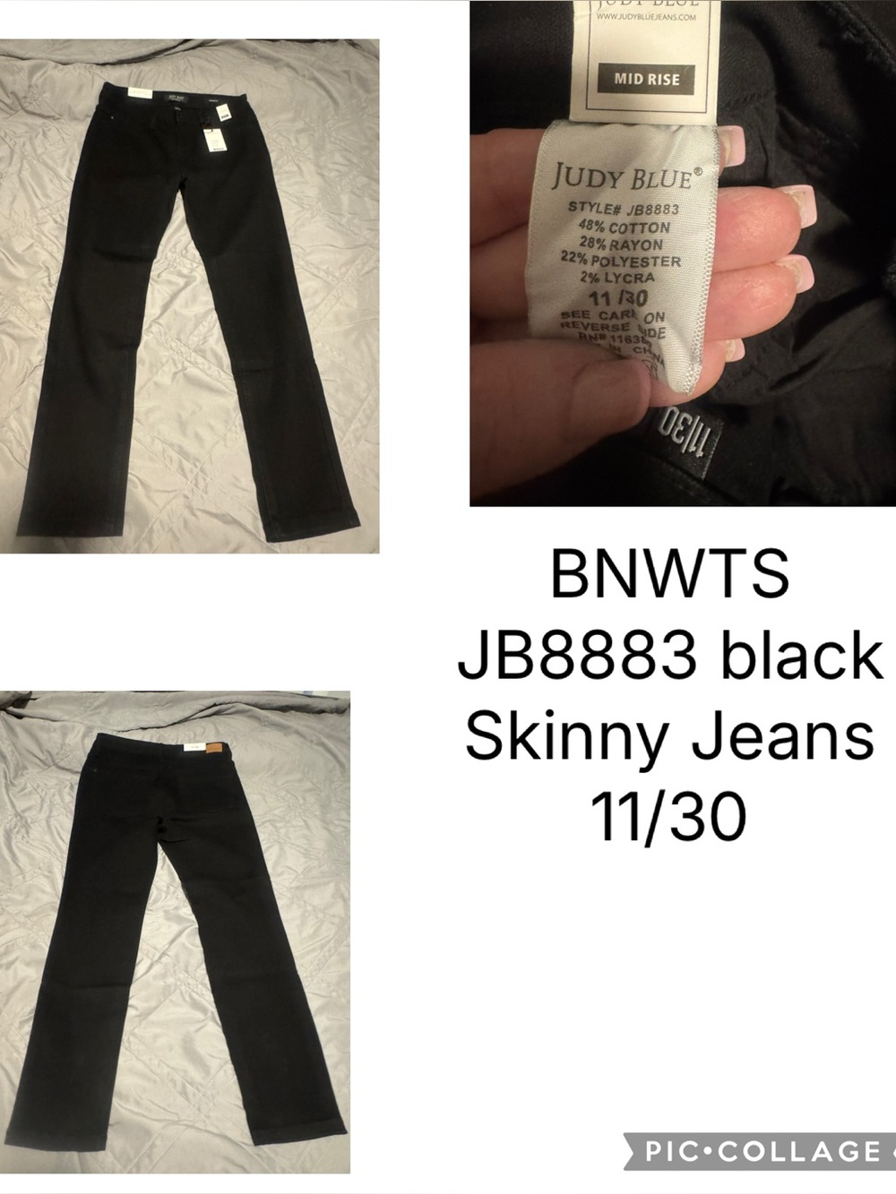 Judy Blue Mid Rise Black Jeans - Black 11/30